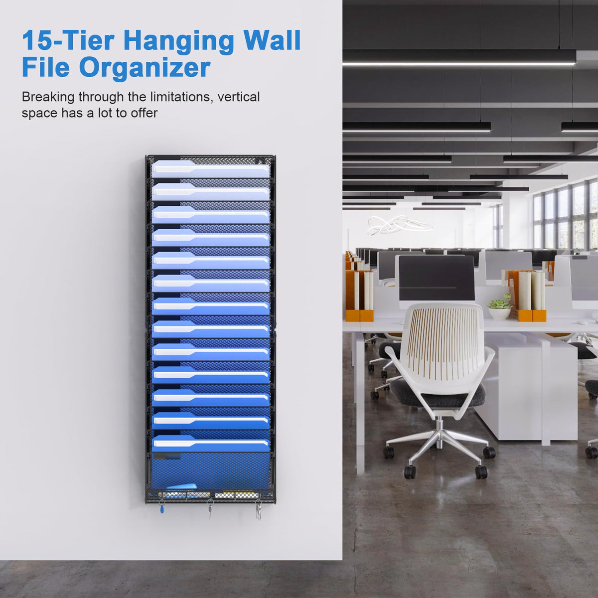 OUTWOLF 15 Tier Wall File Organizer with Hooks, Hanging Wall File Holder Wall Mount Paper Folder
