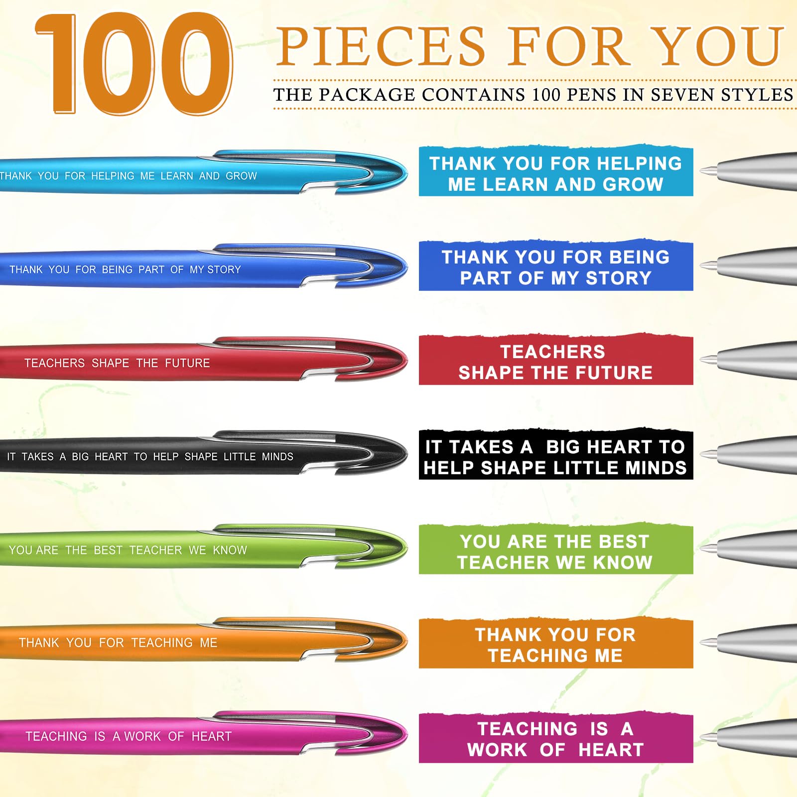 Lincia 100 Pcs Teacher Appreciation Ballpoint Pens Bulk with Inspirational Quotes Retractable