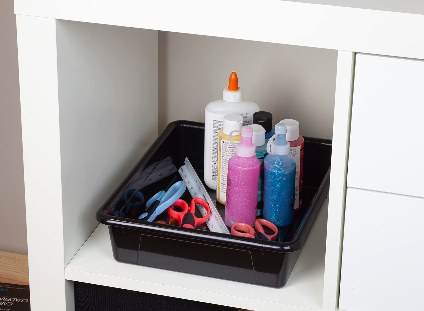 Storex Letter Size Flat Storage Tray – Organizer Bin for Classroom, Office and Home, Black, 5-Pack