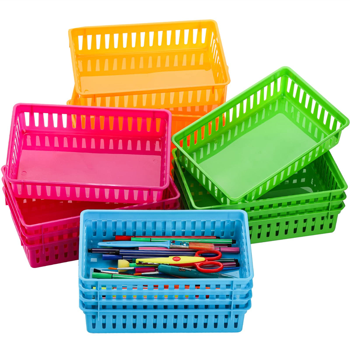 DEAYOU 16 Pack Classroom Storage Baskets Bins, Small Plastic Organizer Basket, Colorful Storage