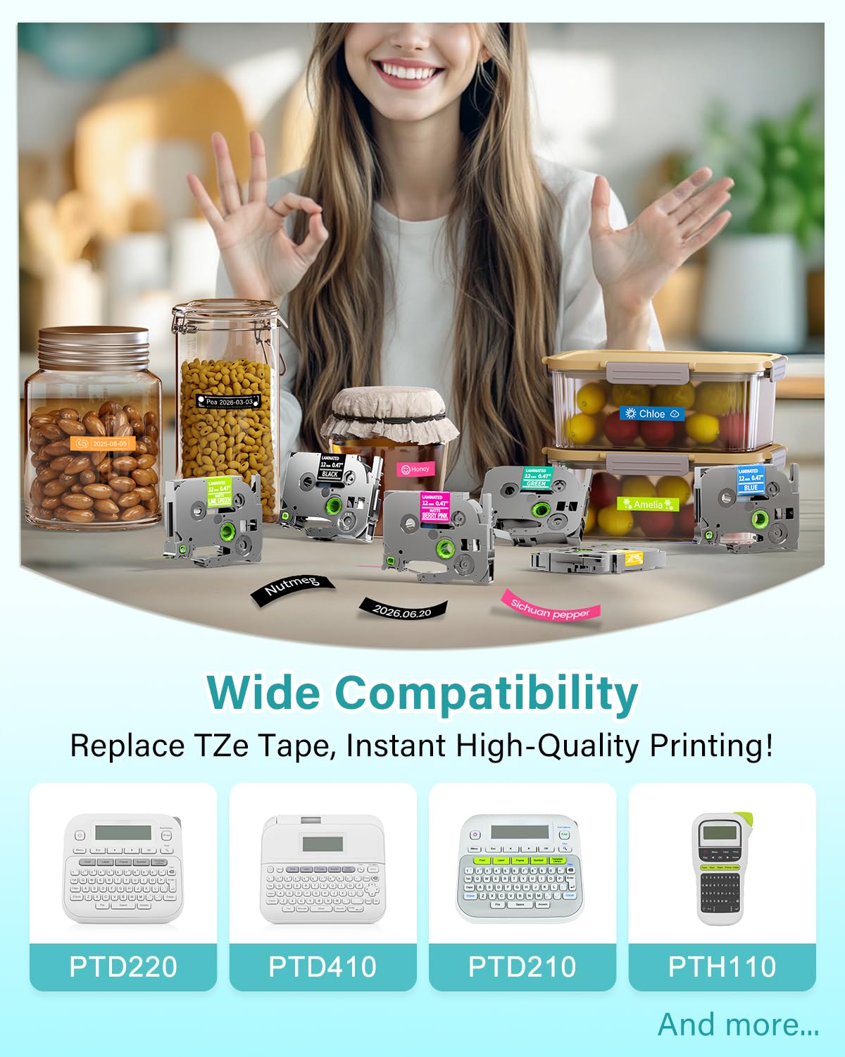 Colorty Replacement for Brother P-Touch Label Maker Tape TZe 12mm