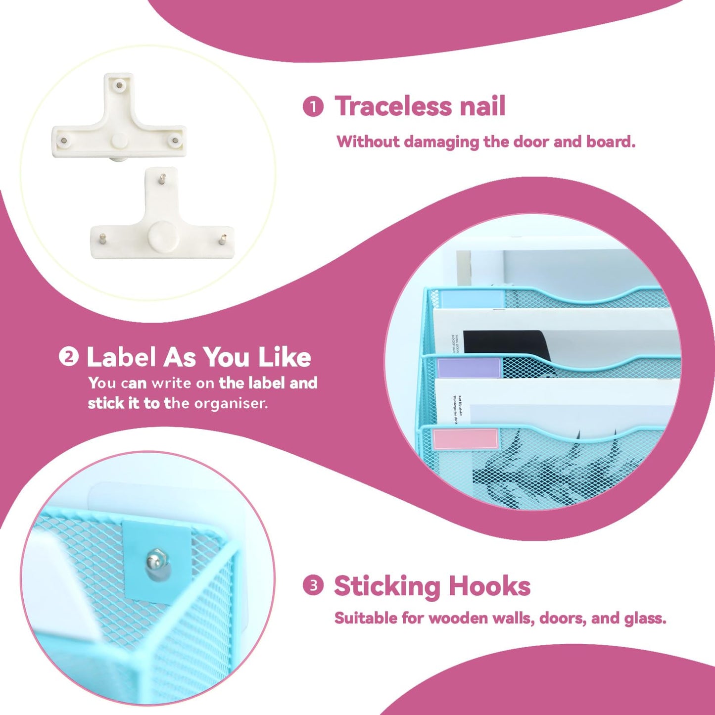 ideallife 3 Pockets Mesh Wall File Holder Organizer Office Hanging File Folder Magazine Rack
