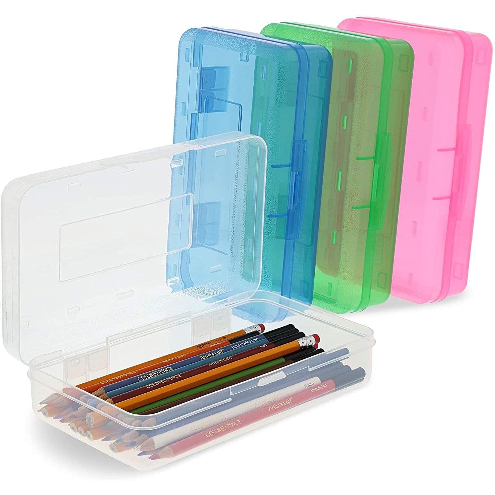 Juvale 4-Pack Large Capacity Plastic Pencil Boxes for Student School Pens, Markers, Crayons