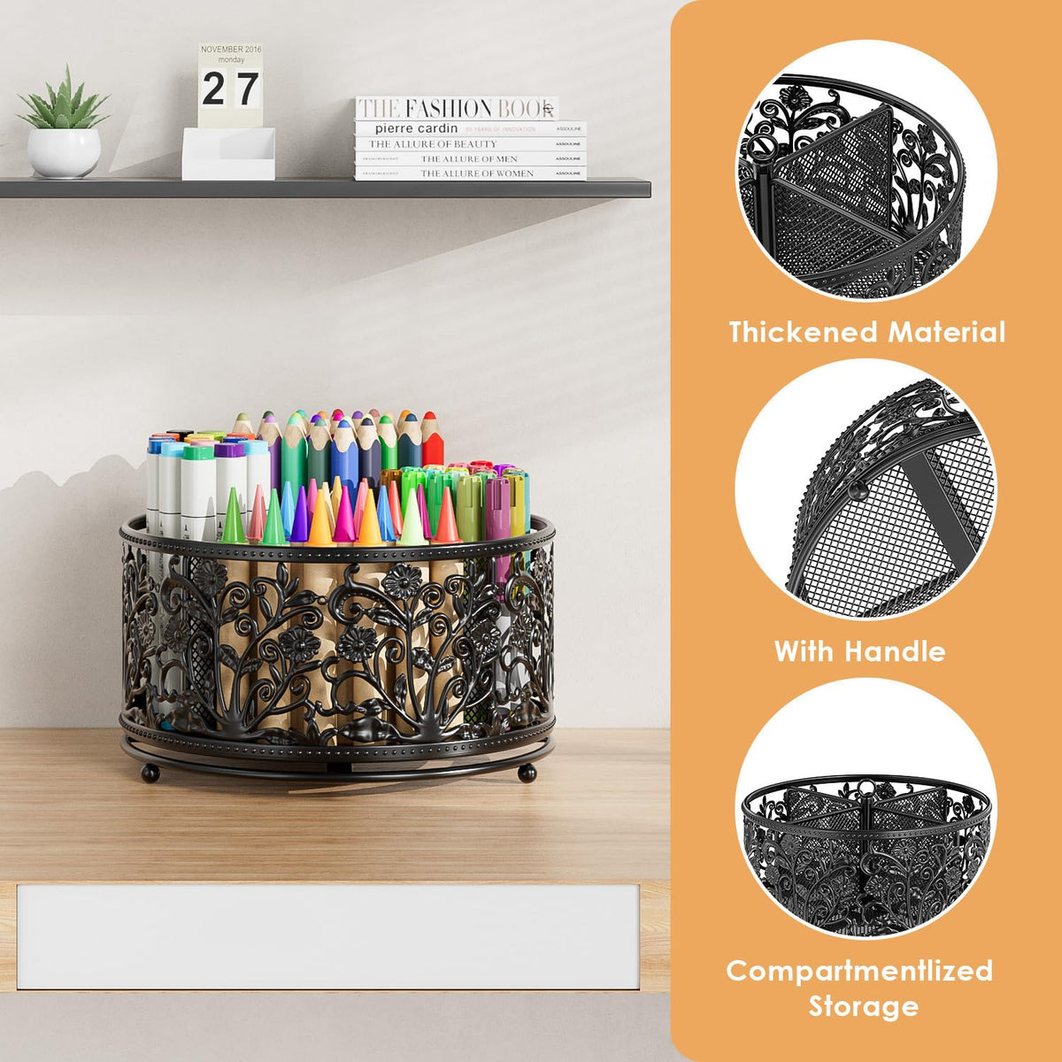 EKNITEY Pencil Holder for Desk - 360° Rotating Pen Holder Organizer Caddy
