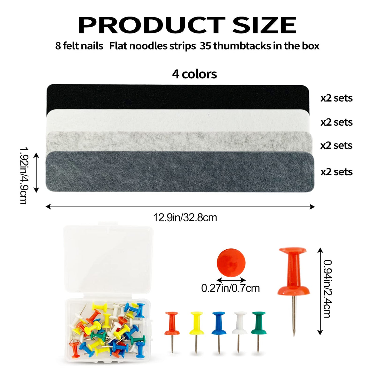 8 Pcs Black White Grey Felt Pin Board Bar Strips Bulletin Board ，Self-Adhesive Bulletin Board Bar