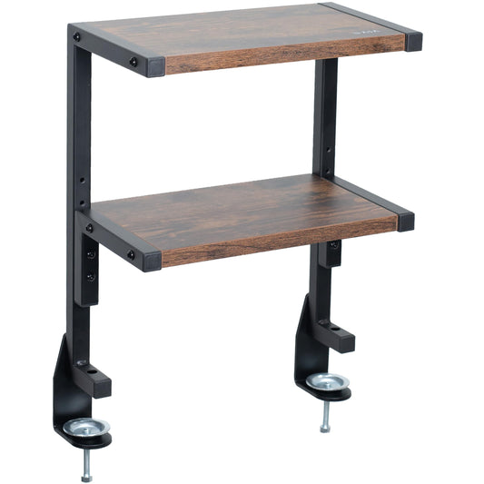 VIVO Vintage Brown Clamp-on 13 inch 2-Tier Desk Shelf, STAND-SHELF2C-N