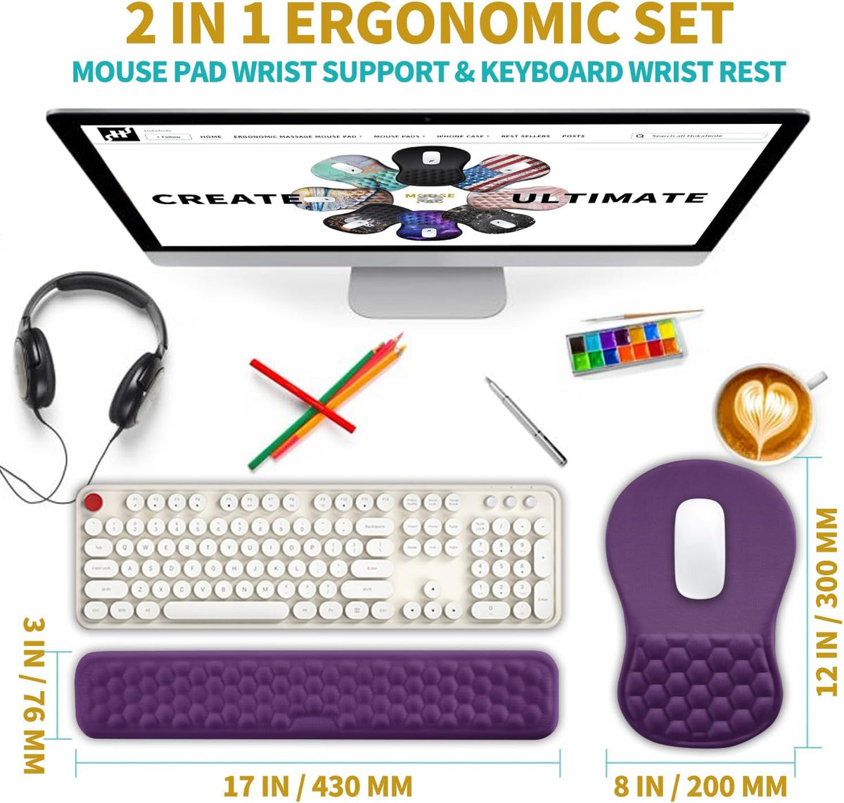 Hokafenle 2 in 1 Ergonomic Mouse Pad Wrist Support & Wrist Rest for Computer Keyboard Set, with