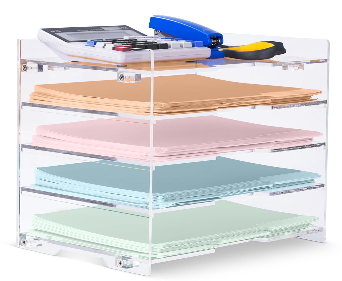 File Paper Organizer Letter Tray For Desk Office Supplies Folder Accessories Storage, Clear
