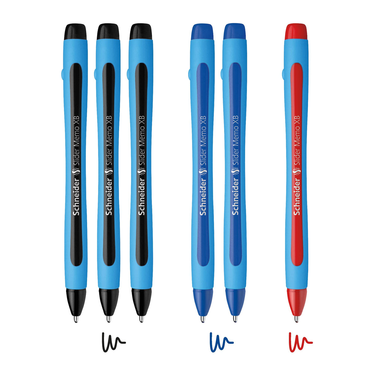 Schneider Slider Memo XB Ballpoint Pens, Bold, 6 Pens, 3 Black 2 Blue 1 Red