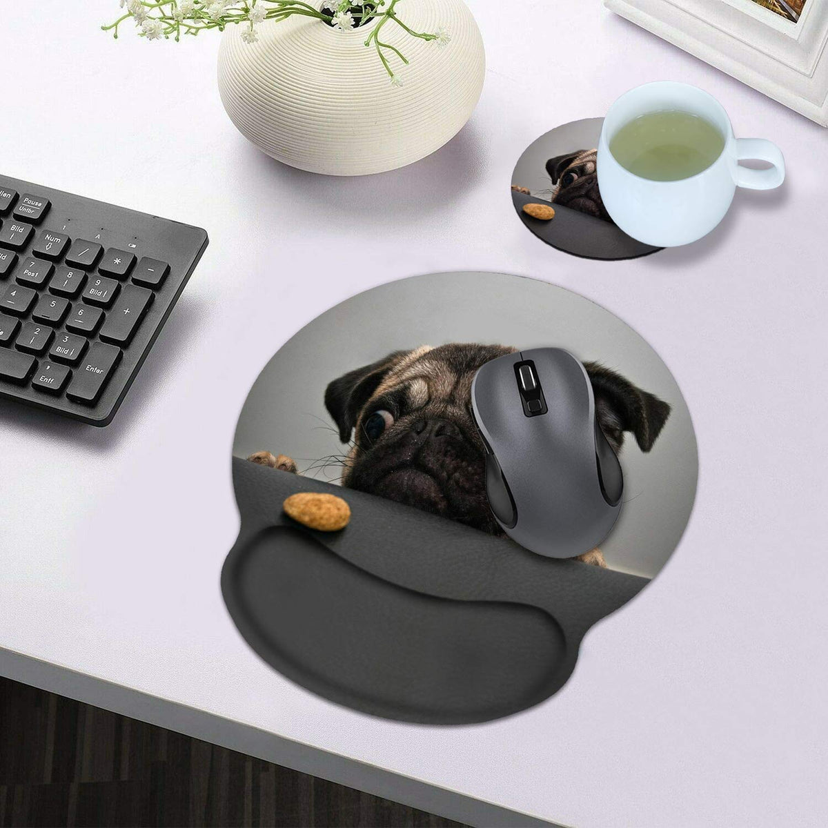 LOWORO Ergonomic Mouse Pad Wrist Support with Coasters Set, Cute Large Wrist Rest Pad with Non-Slip