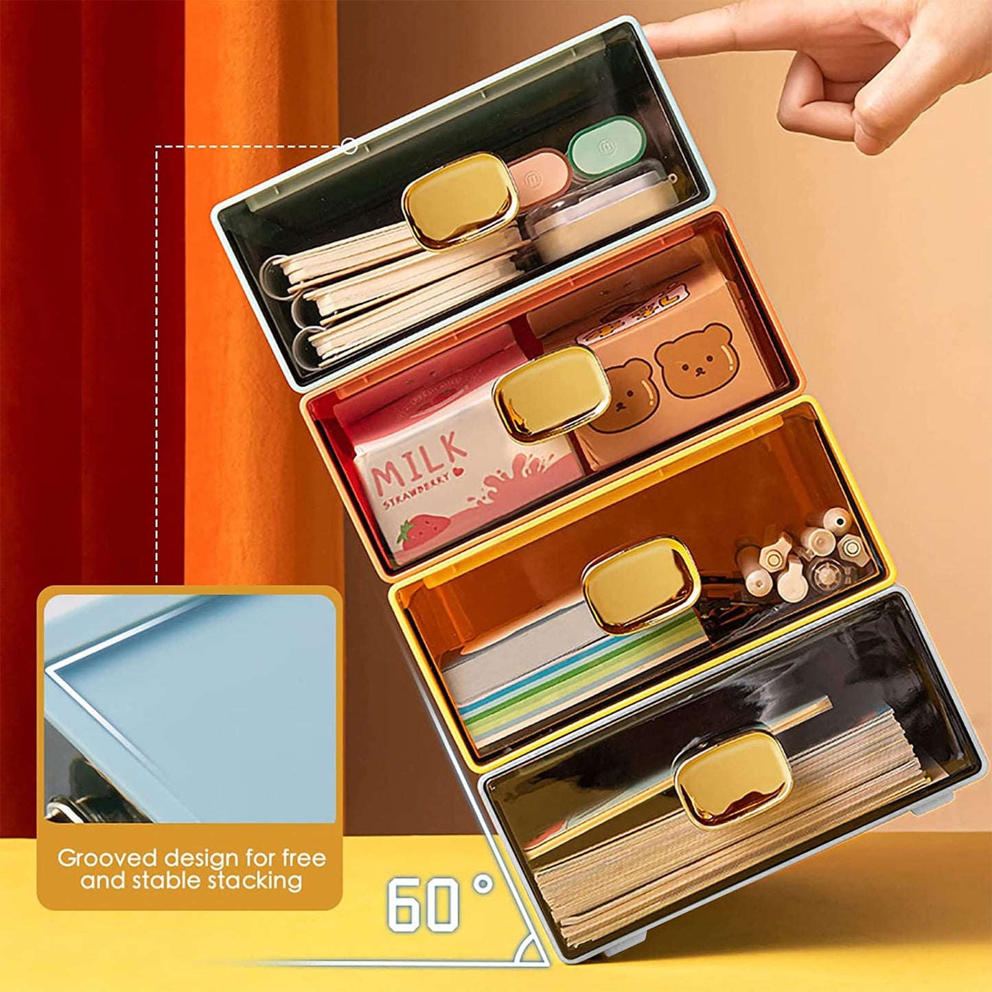 DETEIN 2 PACK Stackable Desk Organizer Stackable Storage Drawer Small Desk Organizer with Drawer