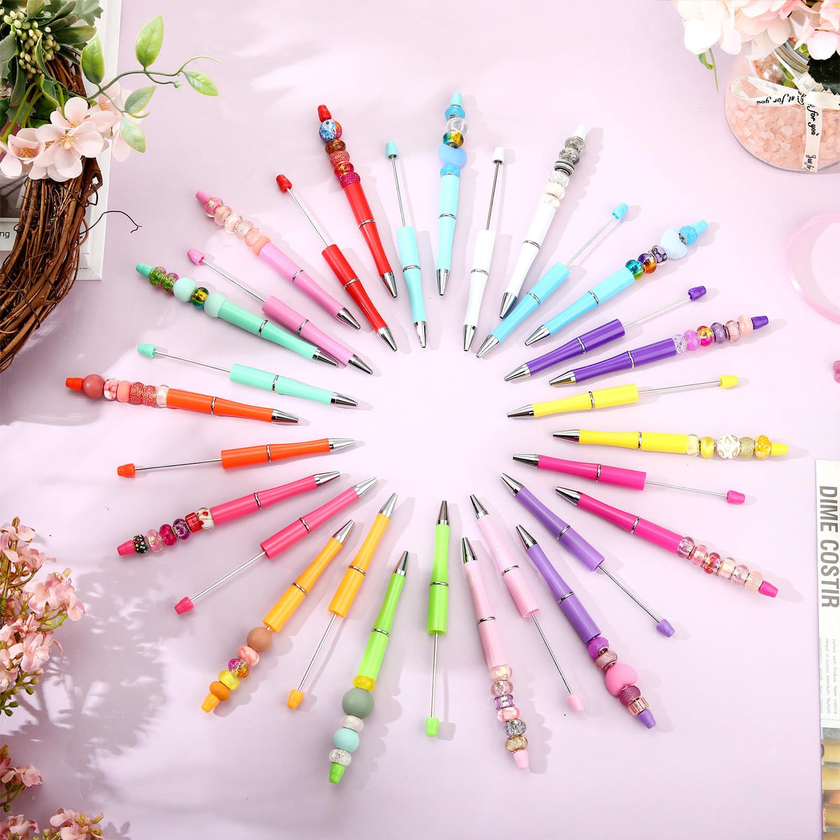 Kosiz 150 Pcs Plastic Beadable Pen Bulk, Candy Colors