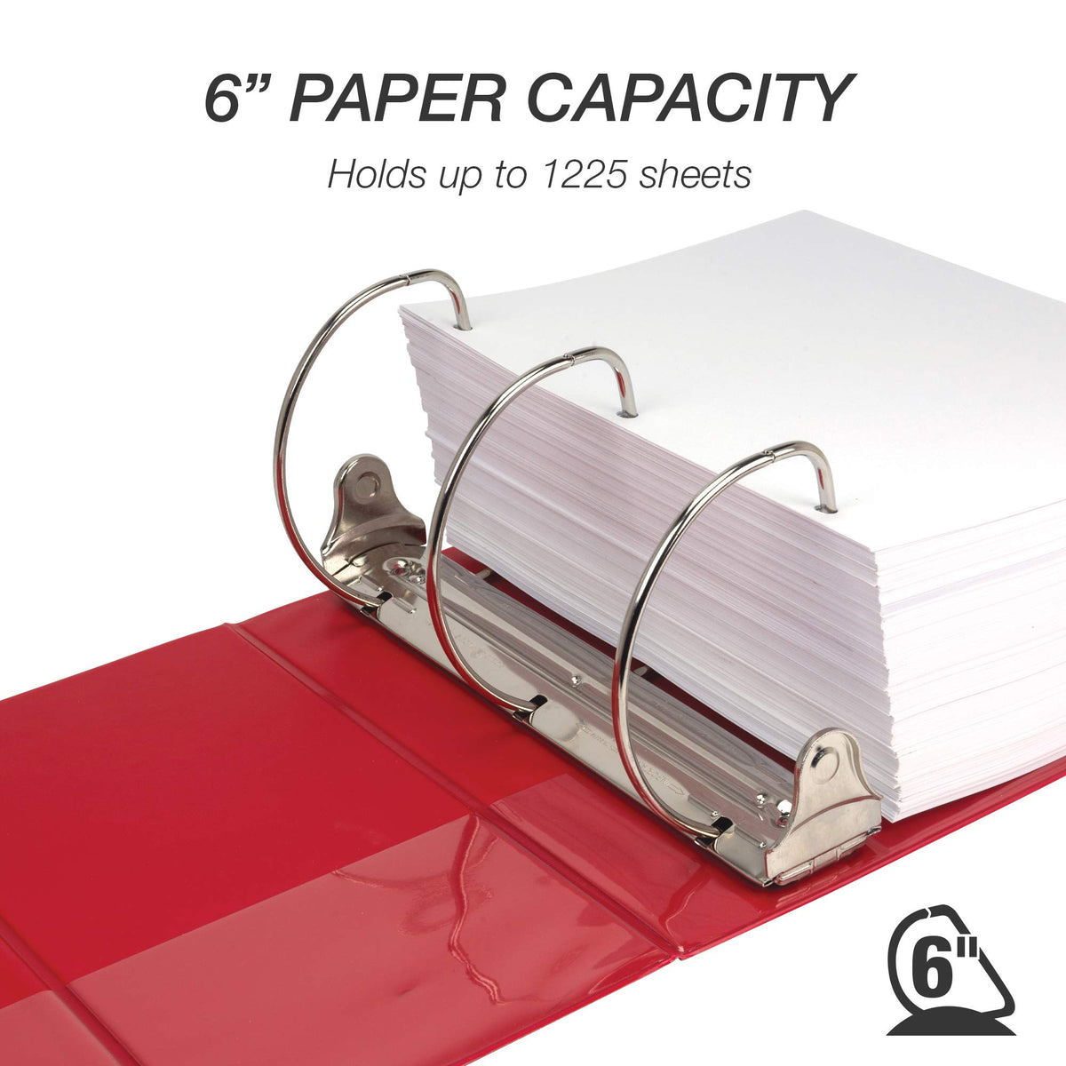 Samsill Durable 6 inch 3 Ring Binder, Locking D Ring Binder, Customizable Clear View Cover, Red