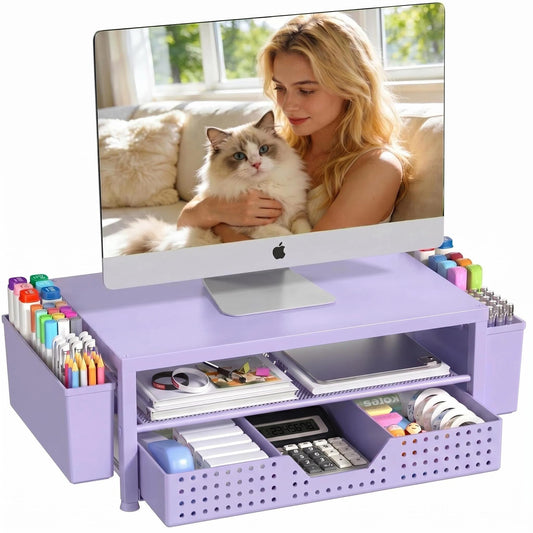 OPNICE Desk Organizers and Accessories, Computer Monitor Stand Riser with Drawer and 2 Pen Holders