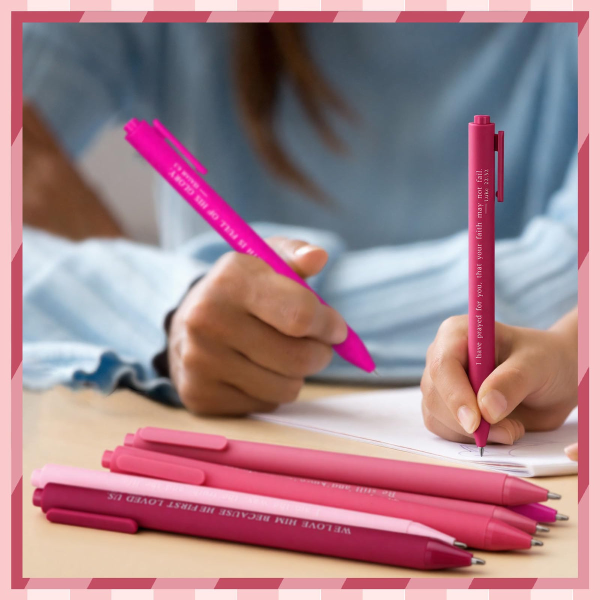 Cholemy 50 Pcs Bible Verse Pens Bulk Christian Gifts Black Ink, Pink