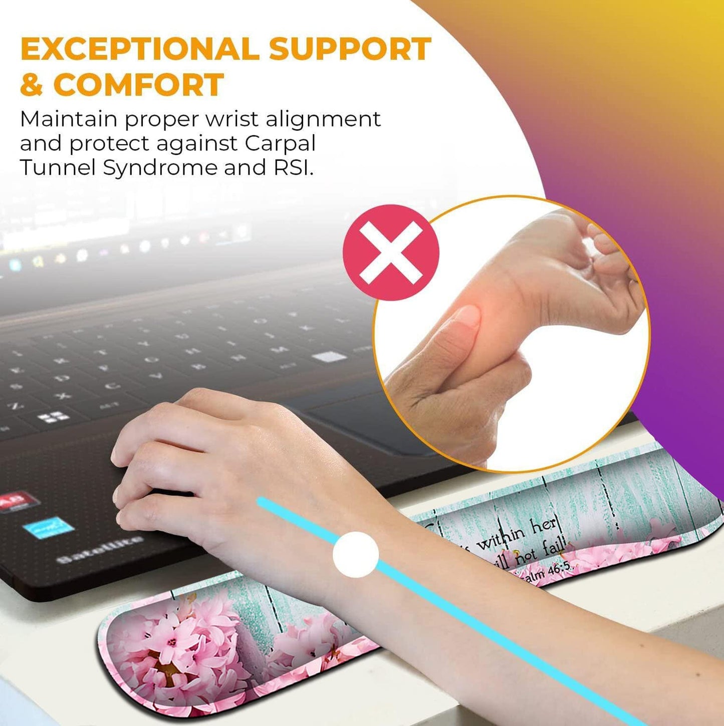 Mouse Pad with Wrist Support, Ergonomic Gel Mouse Pad Beautiful Flowers,Non-Slip Durable, Memory