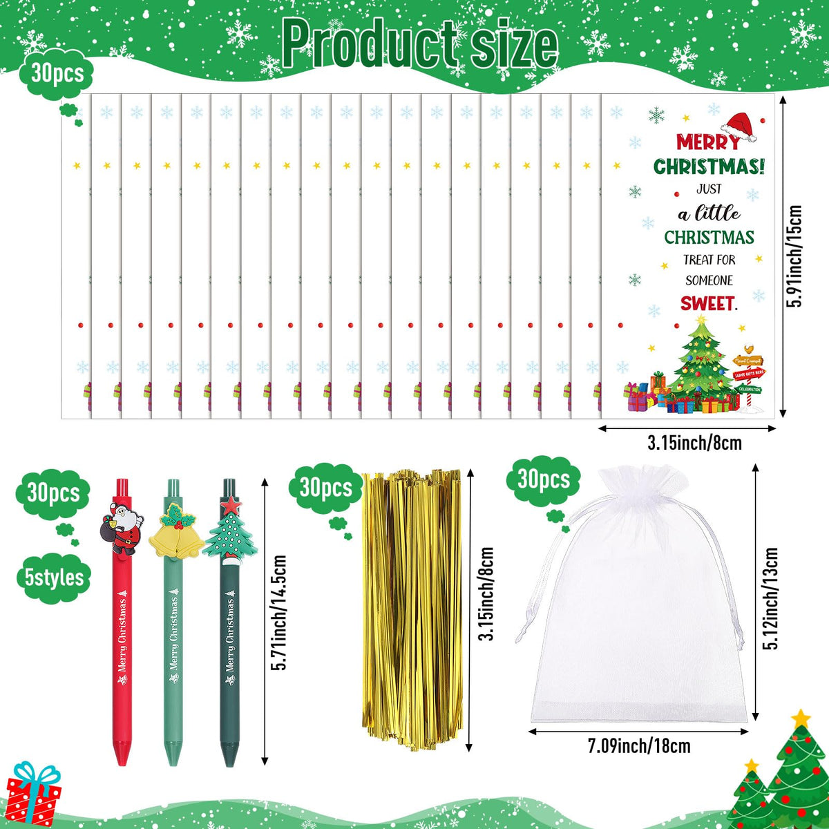 Marspark 30 Set Christmas Party Favor Gifts Bulk Xmas Pens and Cards Set