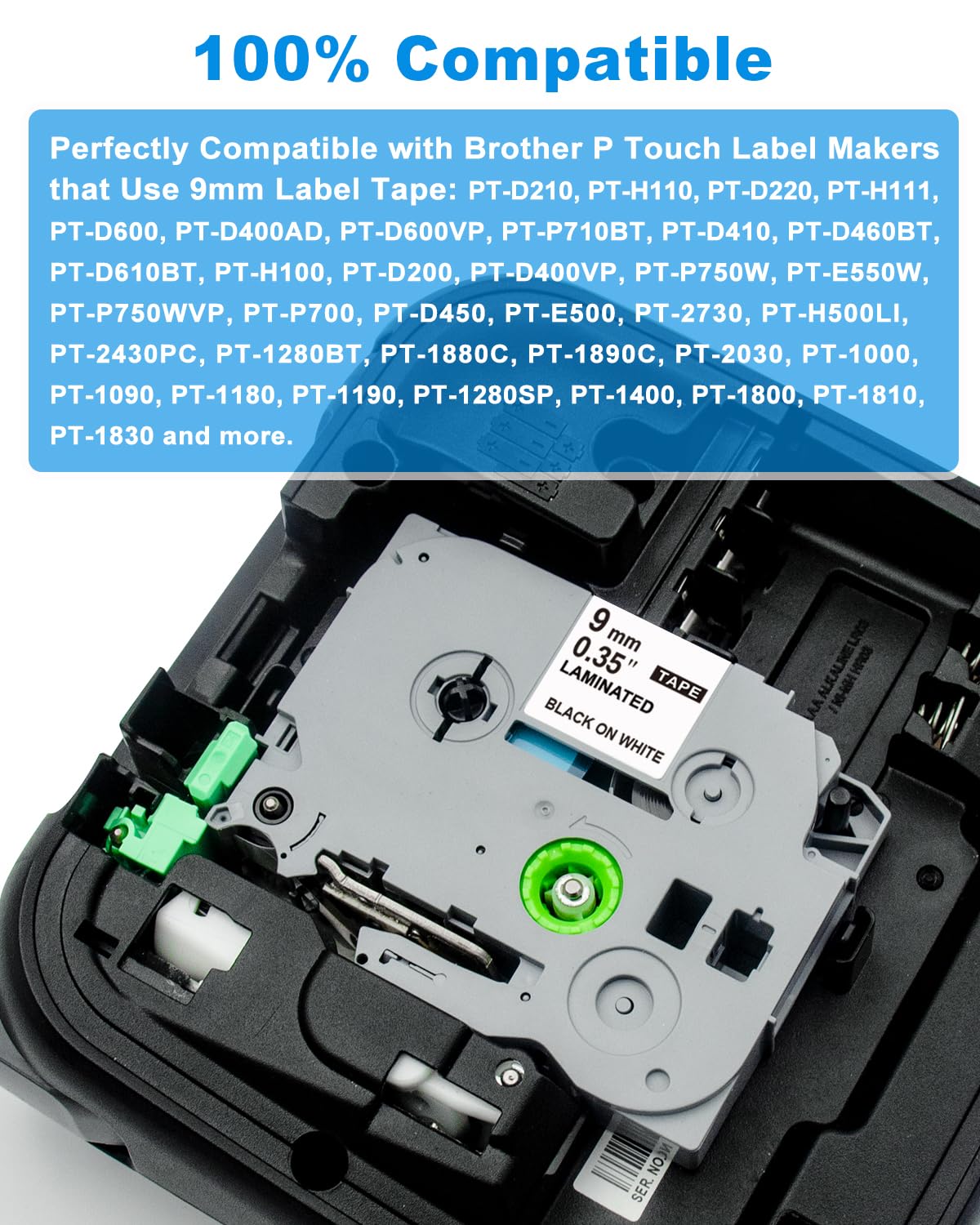 9mm 0.35 Inch Replace for Brother P Touch Label Maker Tape Refills