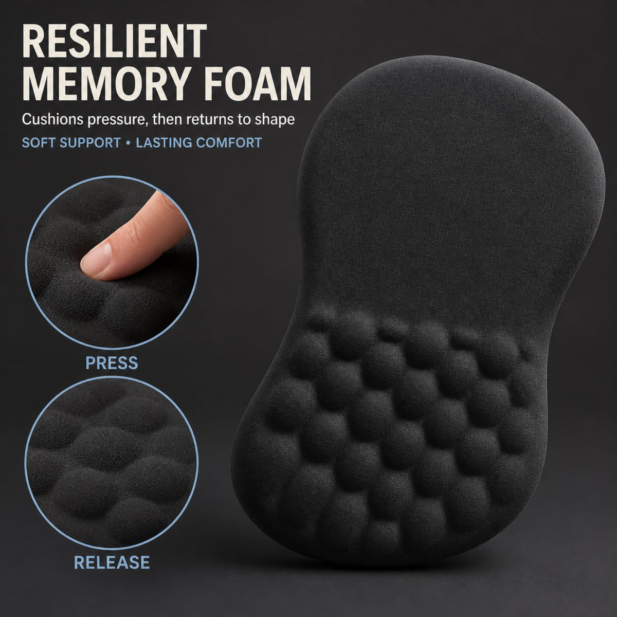 Zylentix Ergonomic Mouse Pad with Wrist Rest, Large 12x8 inch, Black