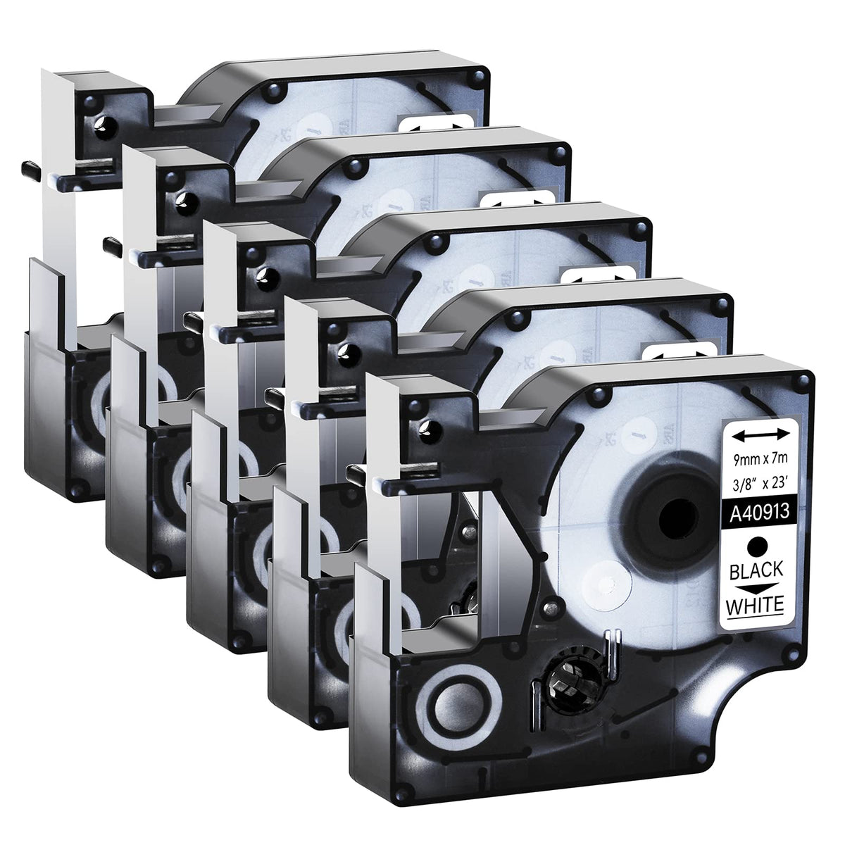 GREENCYCLE 5 Pack 40913 D1 Label Maker Refills S0720680 Black on White Tape Compatible for DYMO