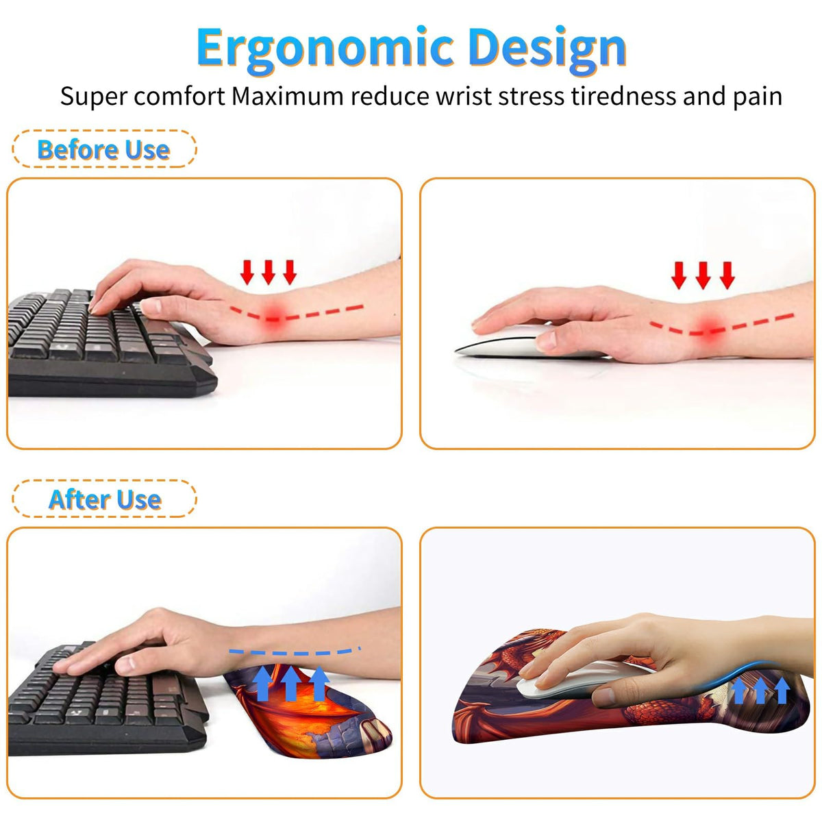 Dikoer Ergonomic Mouse Pad with Wrist Support Gel Mouse Pads and Upgrade Keyboard Wrist Rest Pad