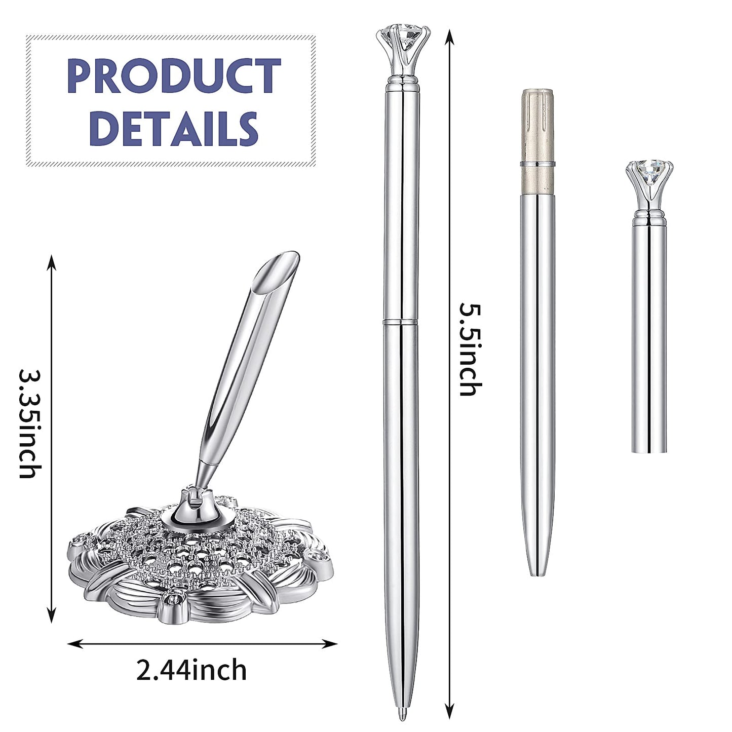 Outus Silver 4 Pcs Wedding Pens for Guest Book Signing Diamond Design