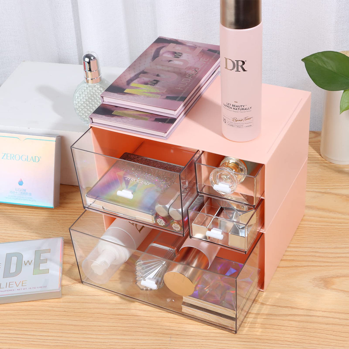 OSteed Stackable Storage Drawers, Office Desk Organizer with 4 Mix Drawers