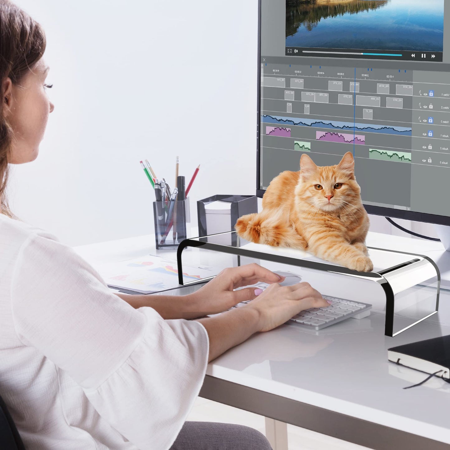 AboveTEK Acrylic Monitor Stand, Premium Large Monitor Riser 20 inch, Crystal Clear Acrylic Computer