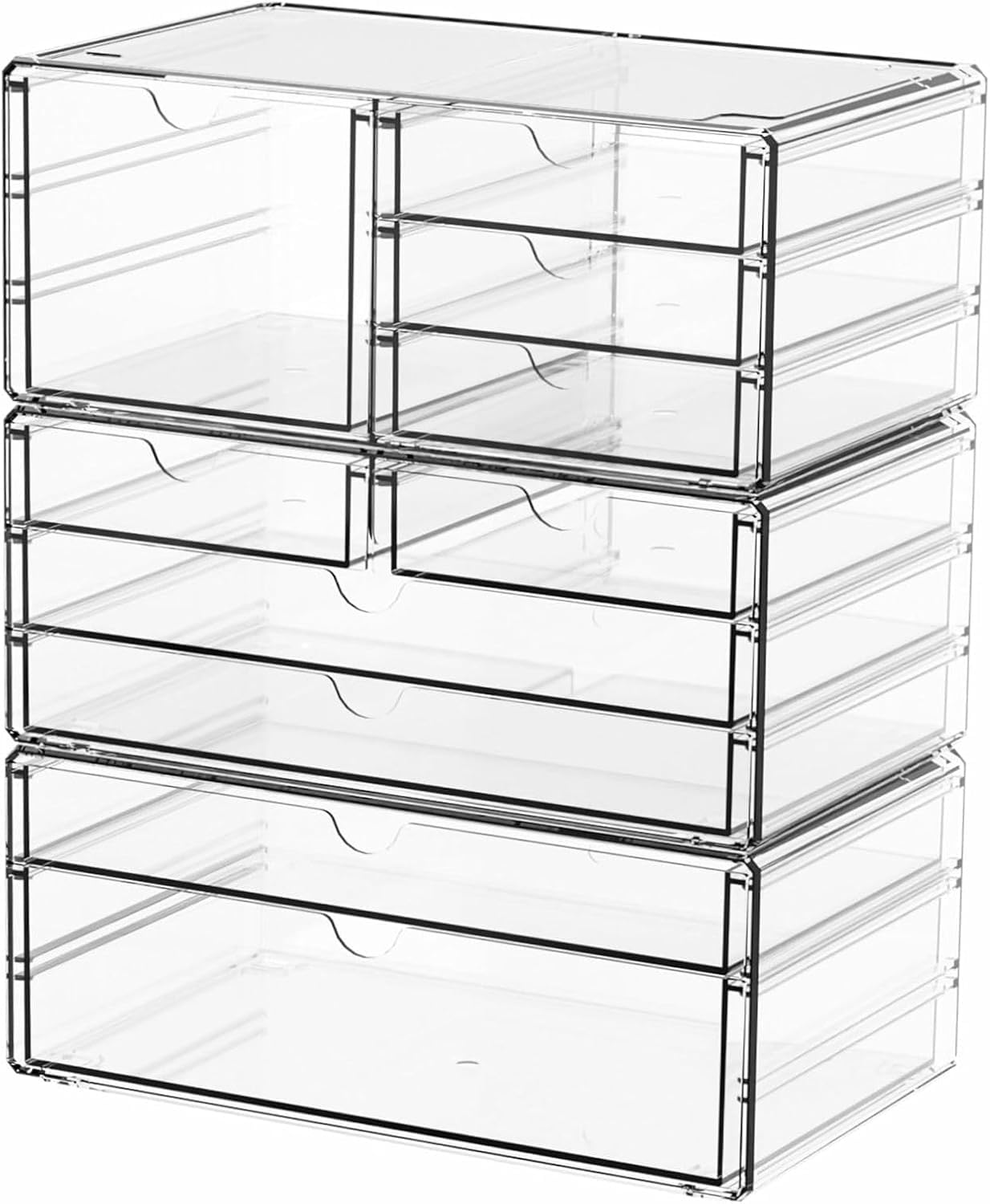 Yieach 3Pack Clear Drawer Organizers Stackable,Acrylic Storage Drawers With 10 Drawers,Multipurpose