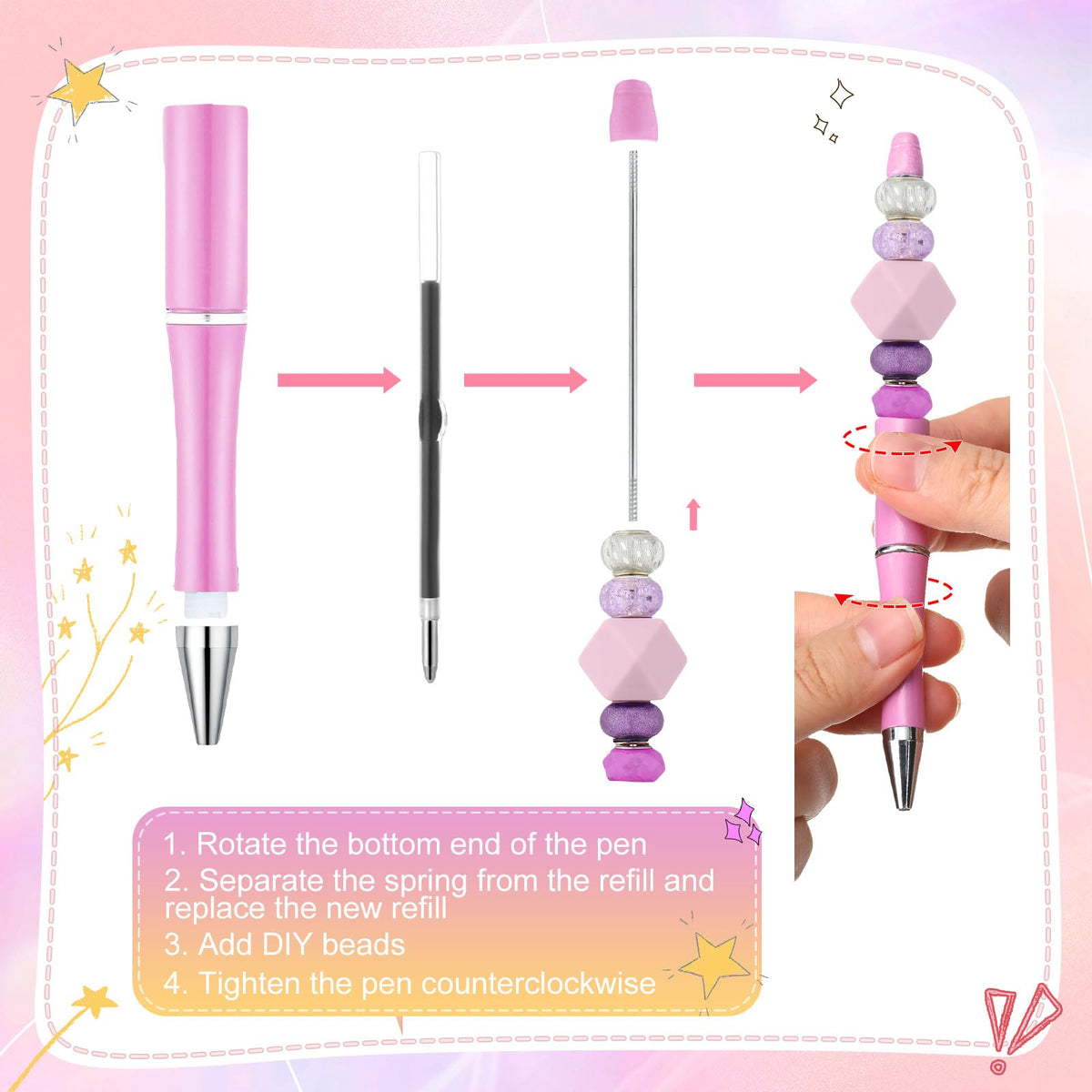 Kosiz 150 Pcs Plastic Beadable Pen Bulk, Metallic Colors