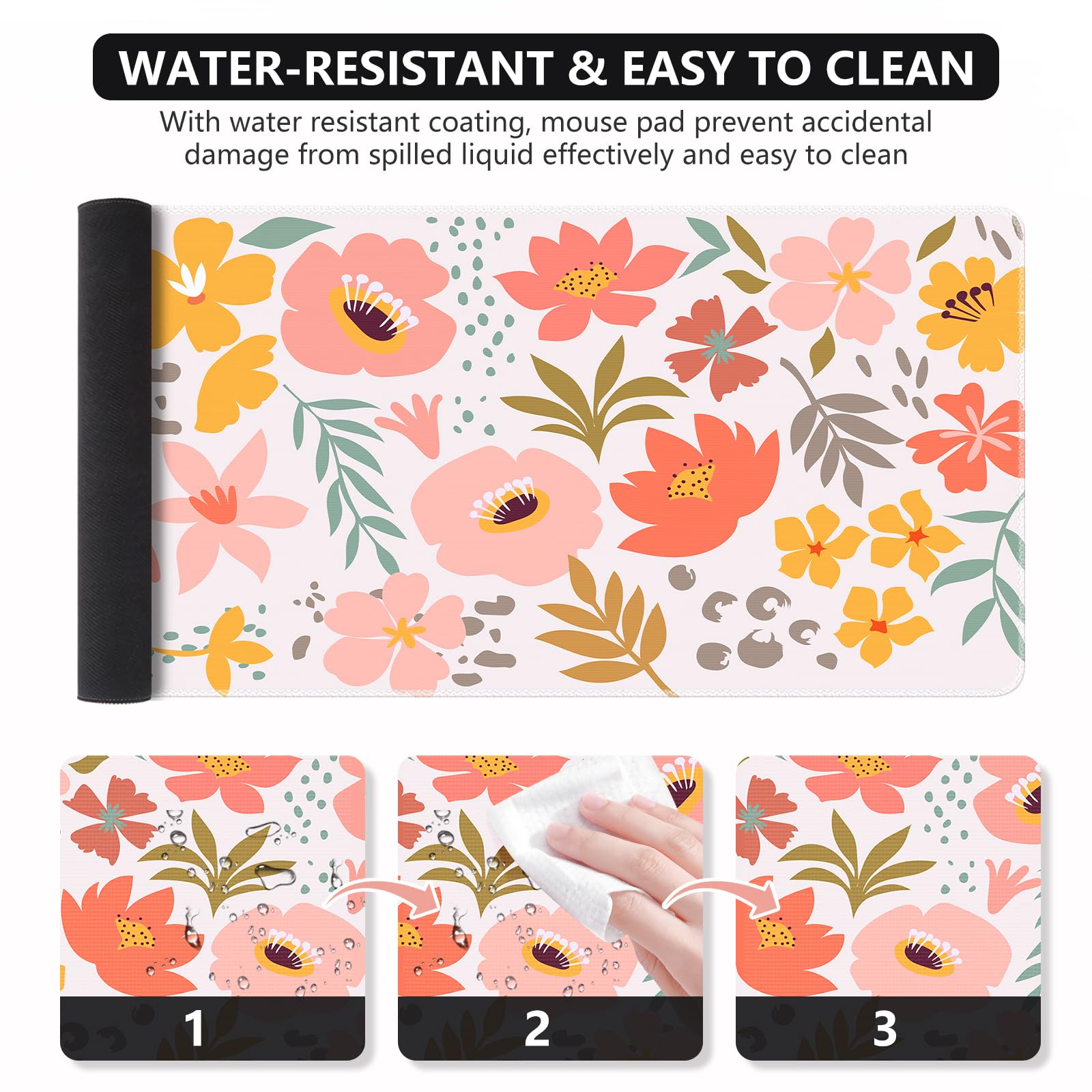 iCasso Desk Matt for Desktop,Cute Desk Pad Mat,Flowers Leaves