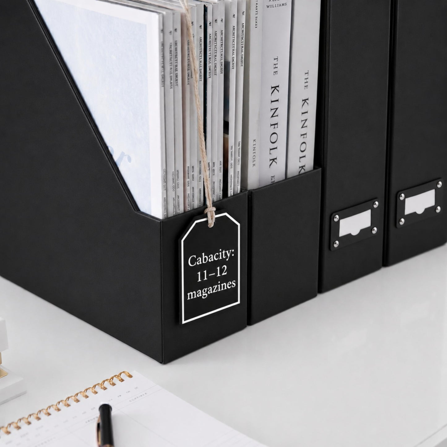 BLU MONACO Foldable Black Magazine File Holder | Set of 6 Cardboard Desk Organizer Boxes | Vertical