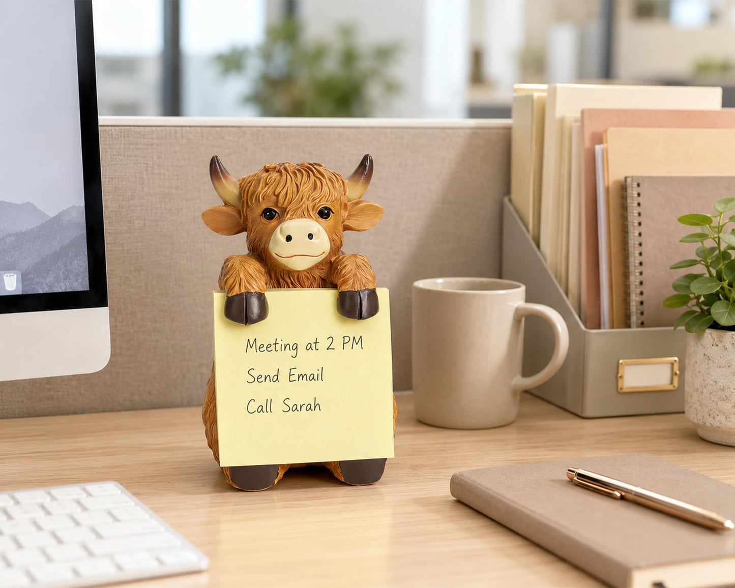 HORTIX Highland Cow Pop-Up Sticky Note Dispenser for 3 x 3 in Notes, Brown