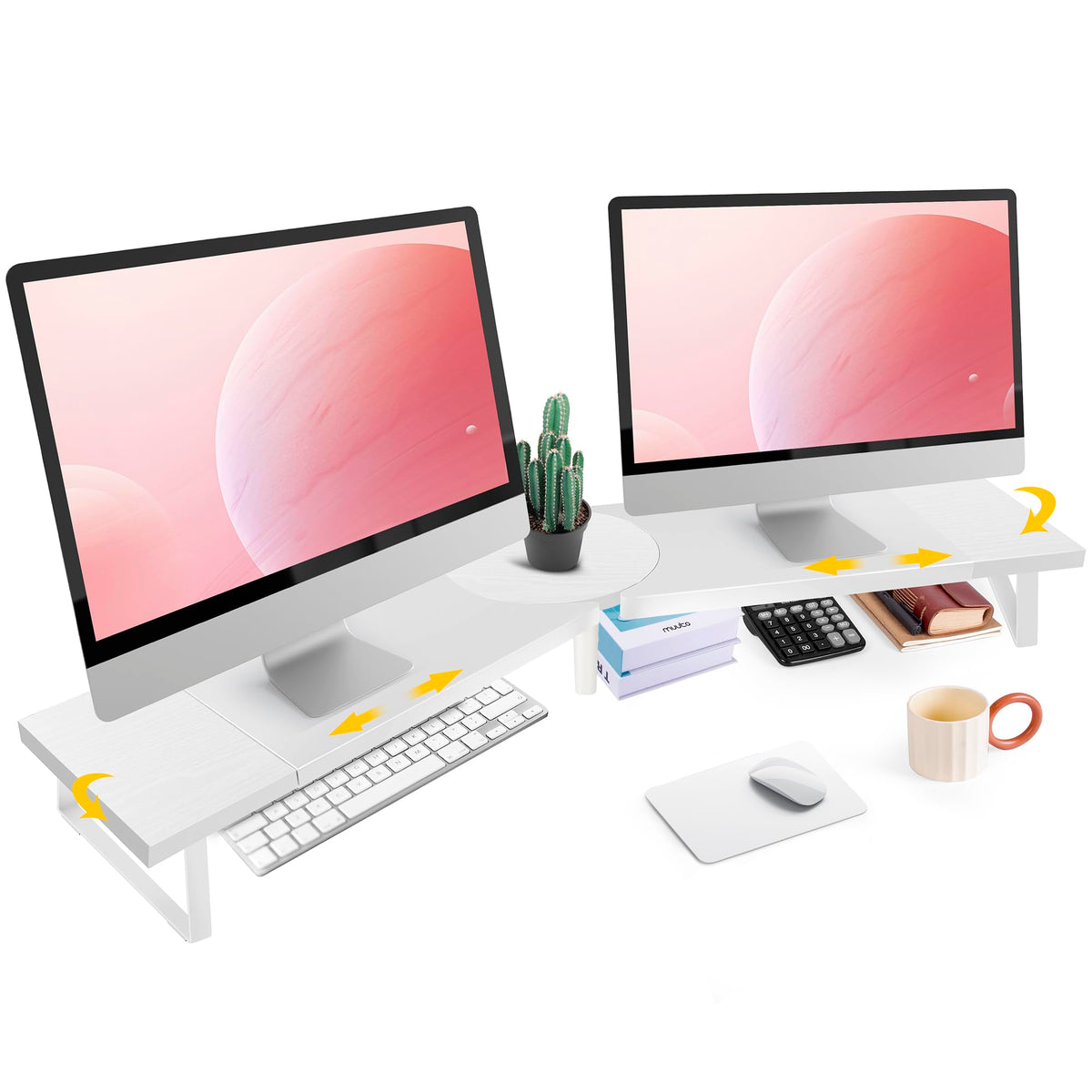 Across-Star Dual-Monitor Stand for Desk - Large Adjustable Length and Angle Riser for 2 Monitors