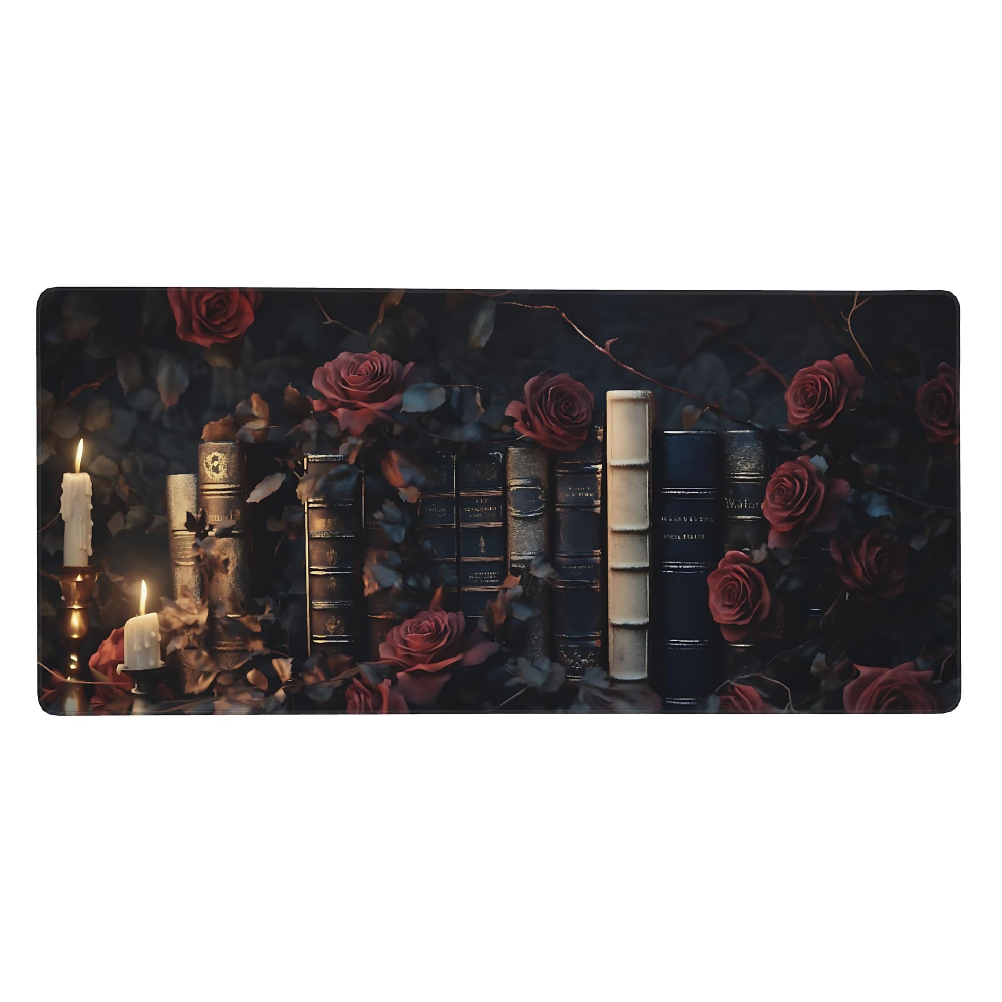 Aesthetic Book Gaming Mouse Pad, Black Red Dark Romanticism Desk Mat with Anti-Slip Base & Stitched