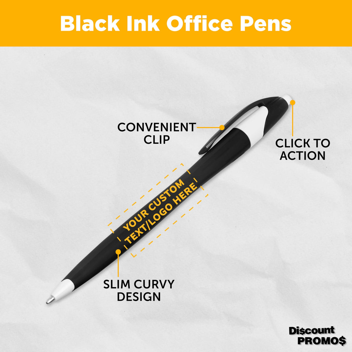 DISCOUNT PROMOS Customized Two-Tone Plastic with Click Pen, Bulk of 10, 50 or 100 Personalized Logo