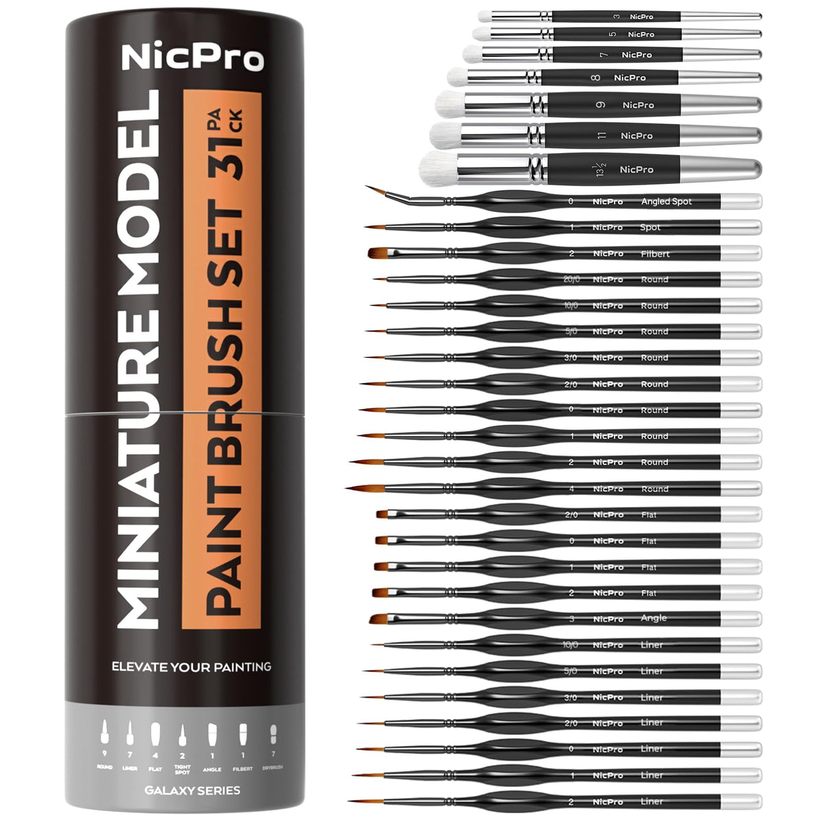Nicpro Miniature Paint Brushes Drybrush - 31PCS Model Paint Brush Set