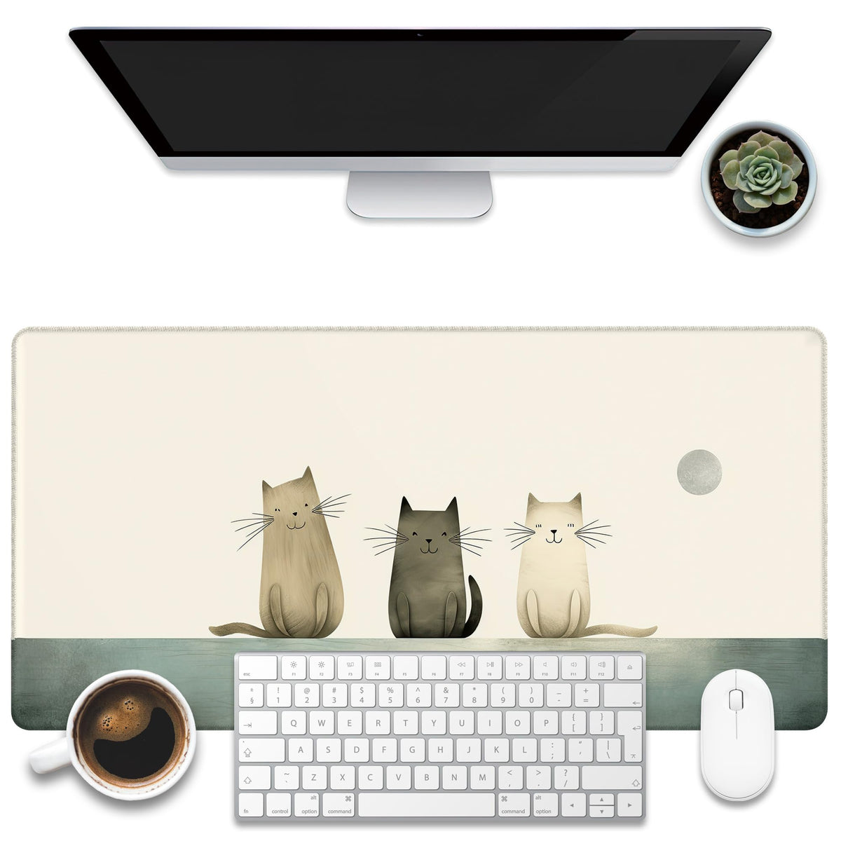 KOAIWPAE Desk Pad, Three Smiling Cartoon Cats Desk Mat, Large Gaming Mouse Pad, 31.5"x15.7"