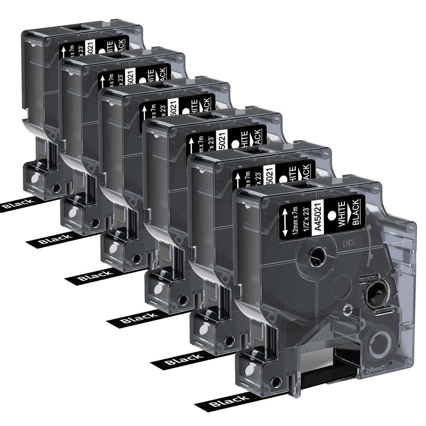 6-Pack Compatible with Dymo White on Black D1 Label Tape 45021 a45021 12mm