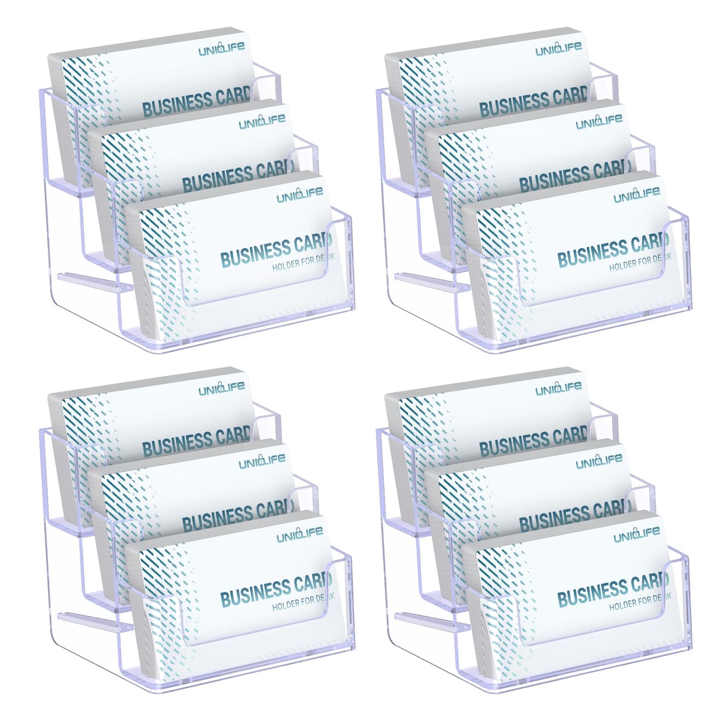 Uniclife 4 Pack Acrylic Business Card Holder for Desk, 180 Card Capacity