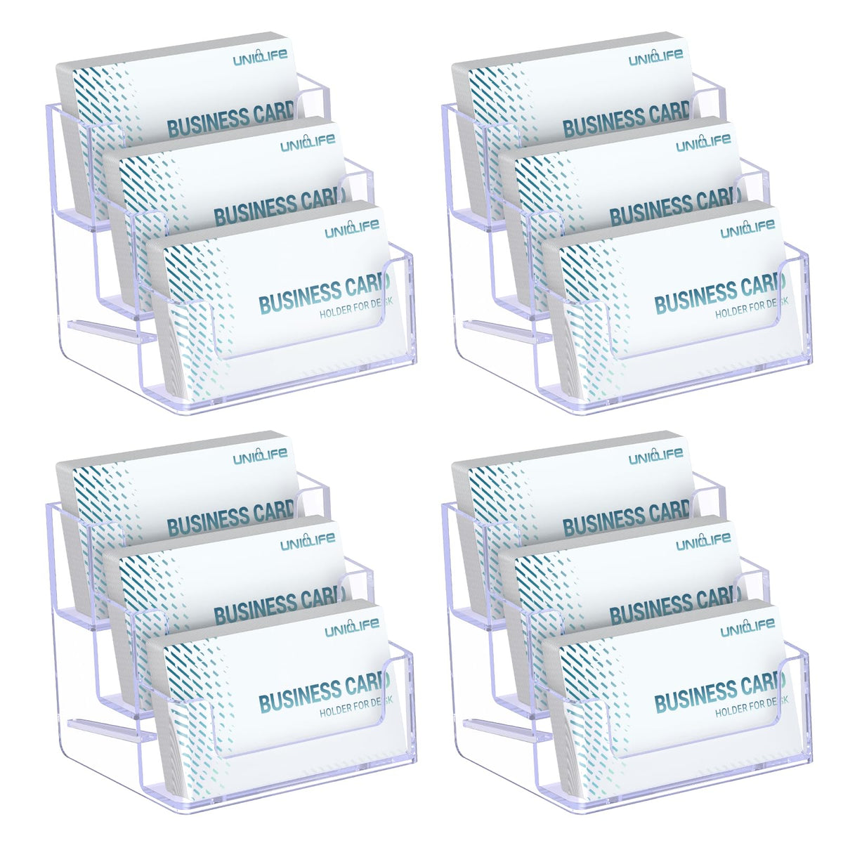 Uniclife 4 Pack Acrylic Business Card Holder for Desk, 180 Card Capacity