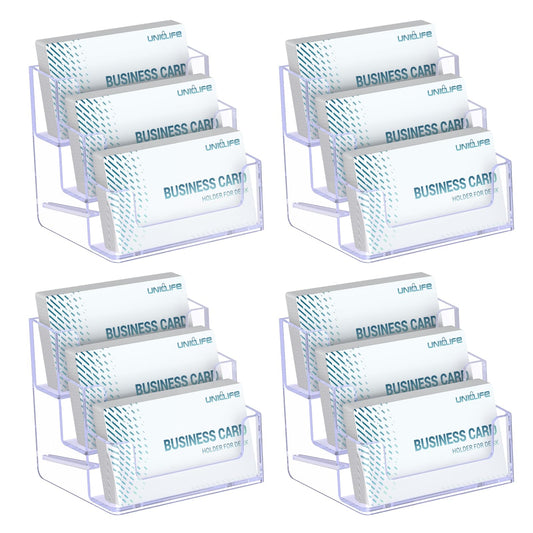 Uniclife 4 Pack Acrylic Business Card Holder for Desk, 180 Card Capacity