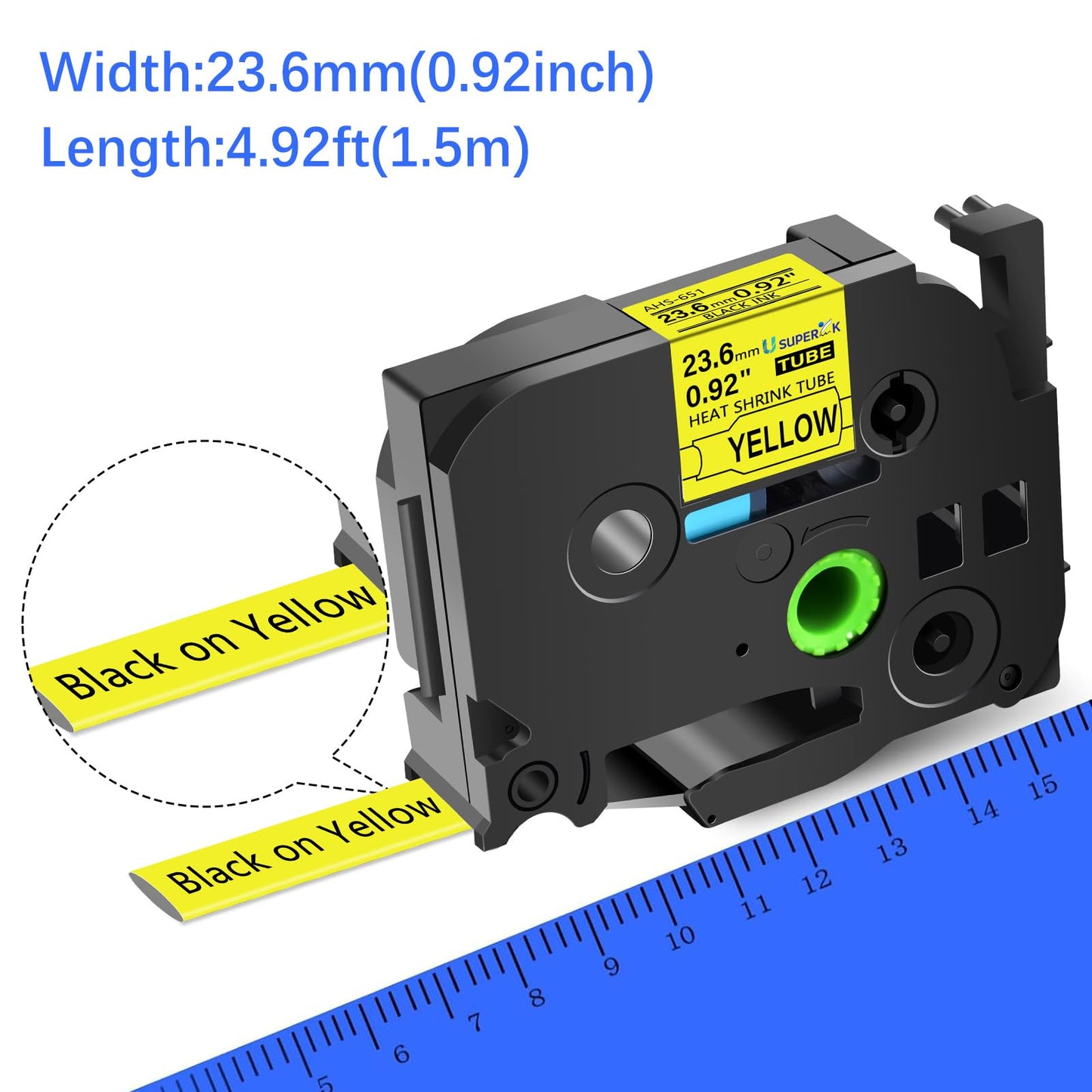 USUPERINK 2PK Compatible for Brother P-Touch HSe-651 HSe651 HS-651 HS651 Black on Yellow 23.6mm