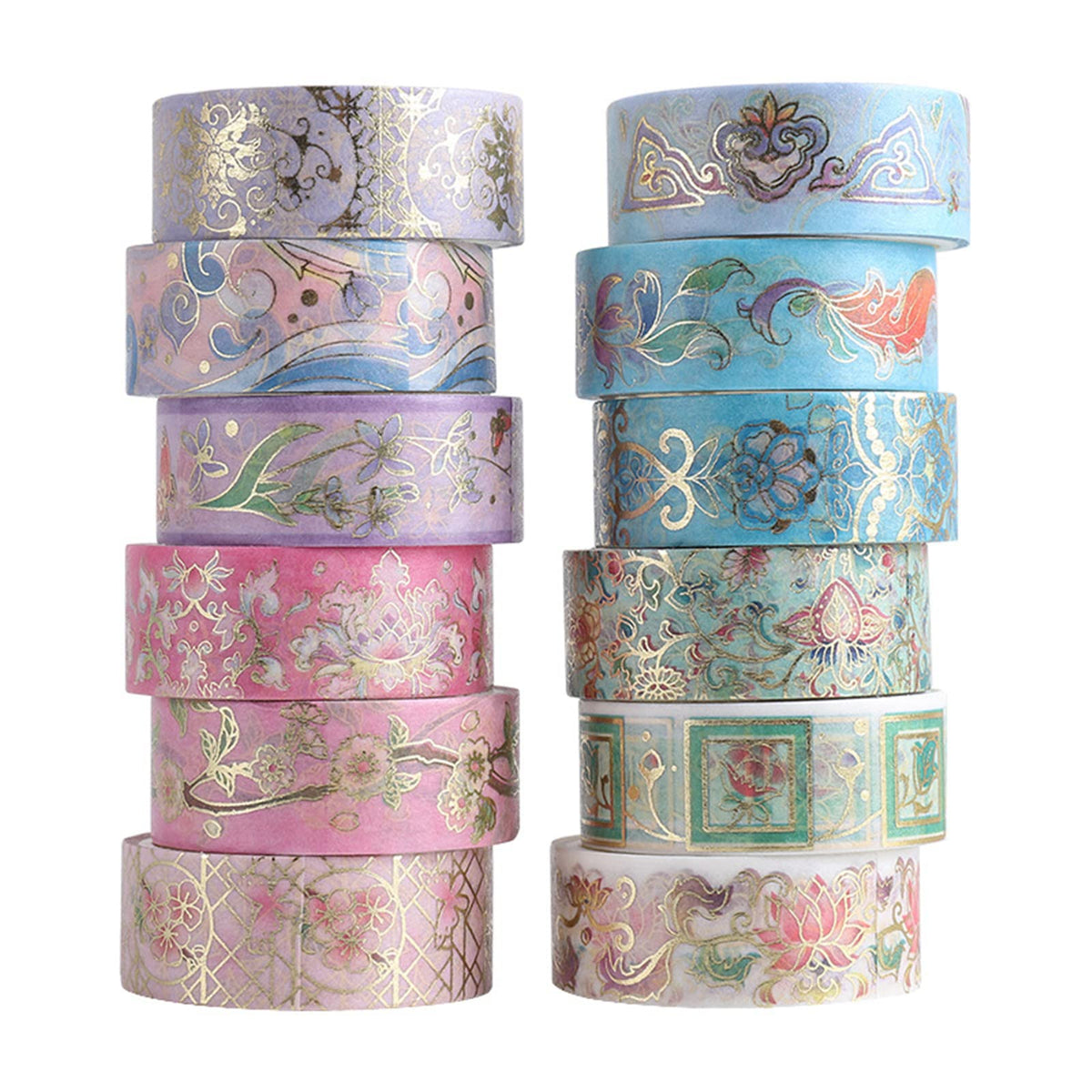 Esweny 12 Rolls Floral Washi Tape Set, Gold Foil Flower Decorative Washi Masking Tape, Botanical