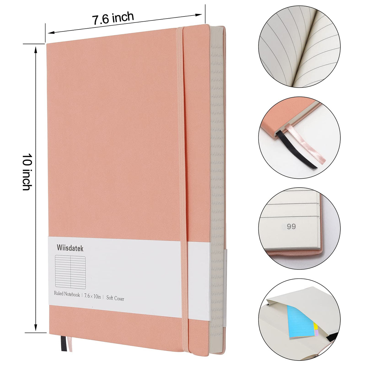 College Ruled Notebook B5, Total 376 Numbered Pages 7.6'' x 10''(PINK)