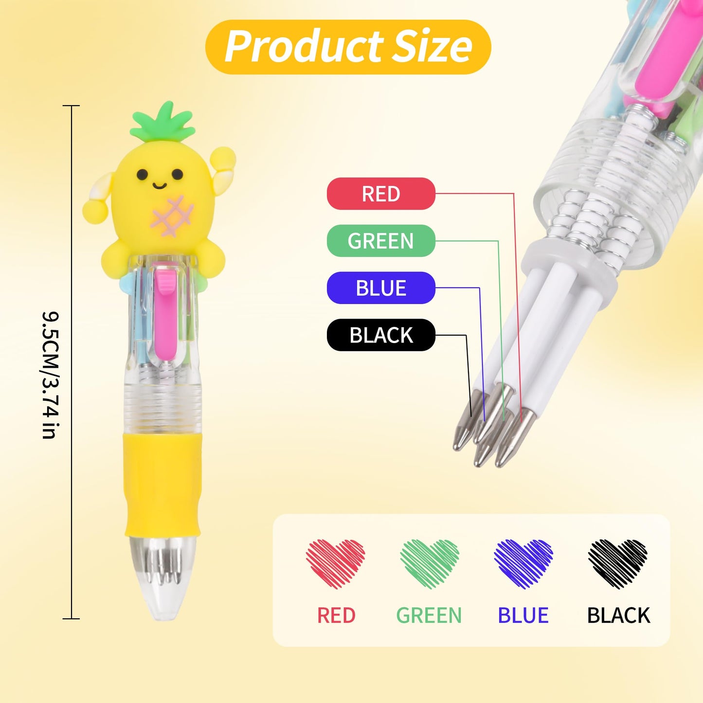 LiYiQ 50 Pcs Multicolor Pen in One Fun 4-in-1 Cute Pens Bulk Kawaii Cool Ballpoint Pens Fun Gifts