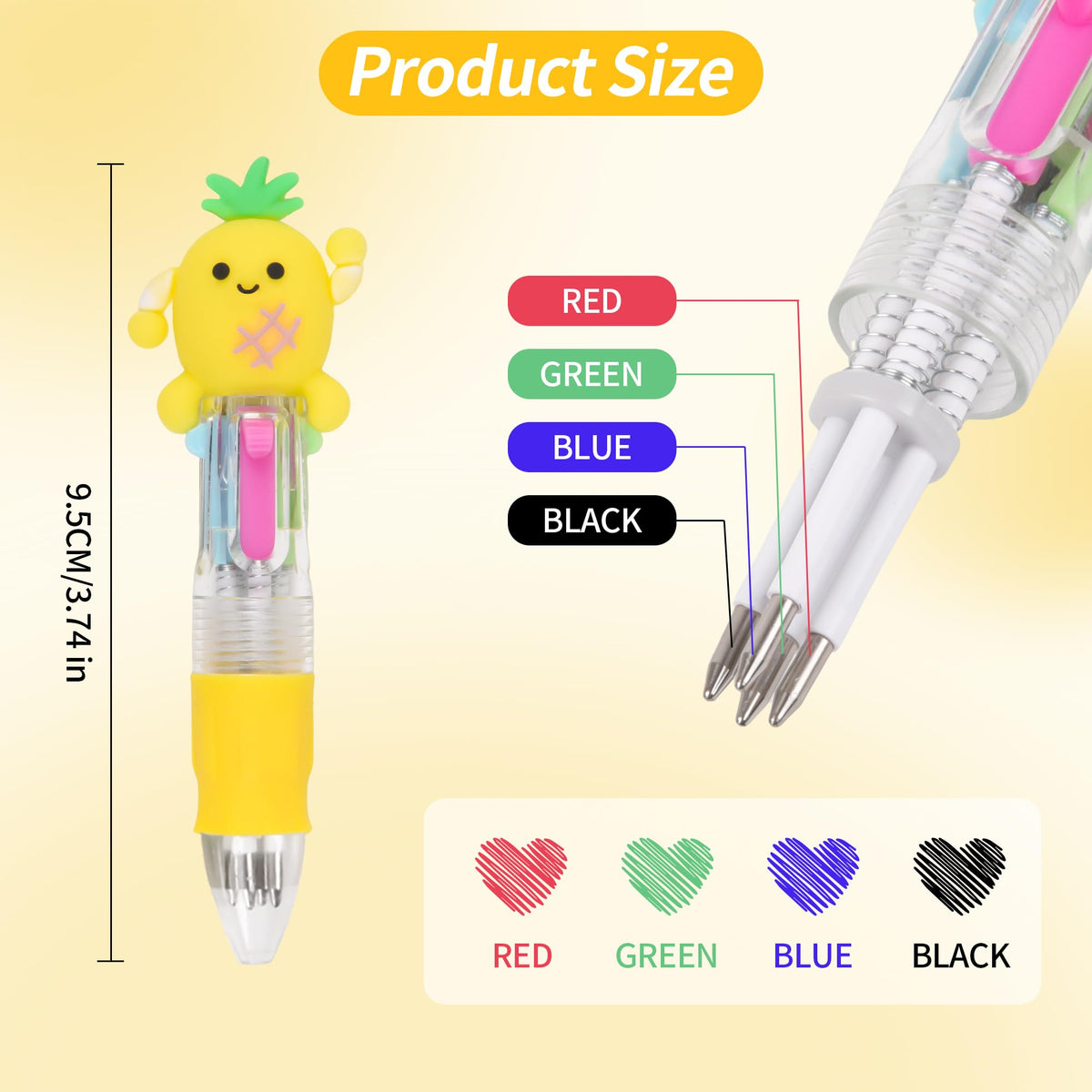 LiYiQ 100 PCS Multicolor Pen in One Fun 4-in-1 Cute Pens Bulk Kawaii Cool Ballpoint Pens for Kids