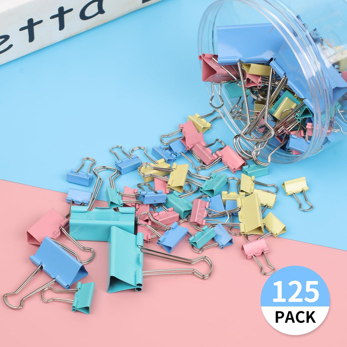 Joyberg 125Pcs Binder Clips Colored, Binder Clips Assorted Sizes, 6 Sizes Binder Paper Clips for