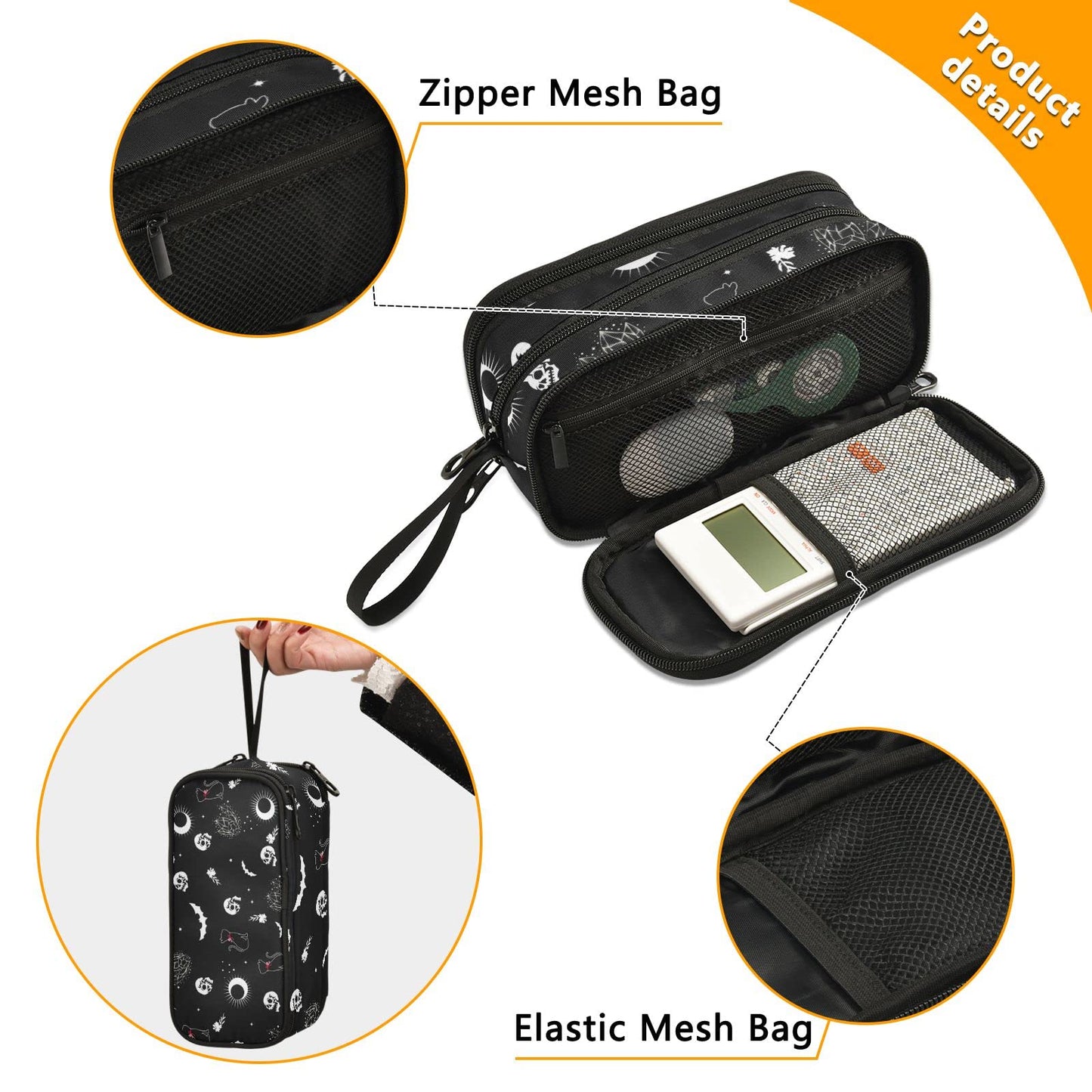 XUWU Goth Skull Cat Moon Large Capacity Pencil Case Pencil Pouch Pen Box