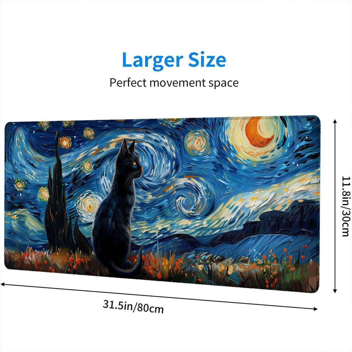 Starry Sky Black Cat Gaming Mouse Pad Starry Night Cute Cartoon Extended Gaming Mouse Pad Mat with